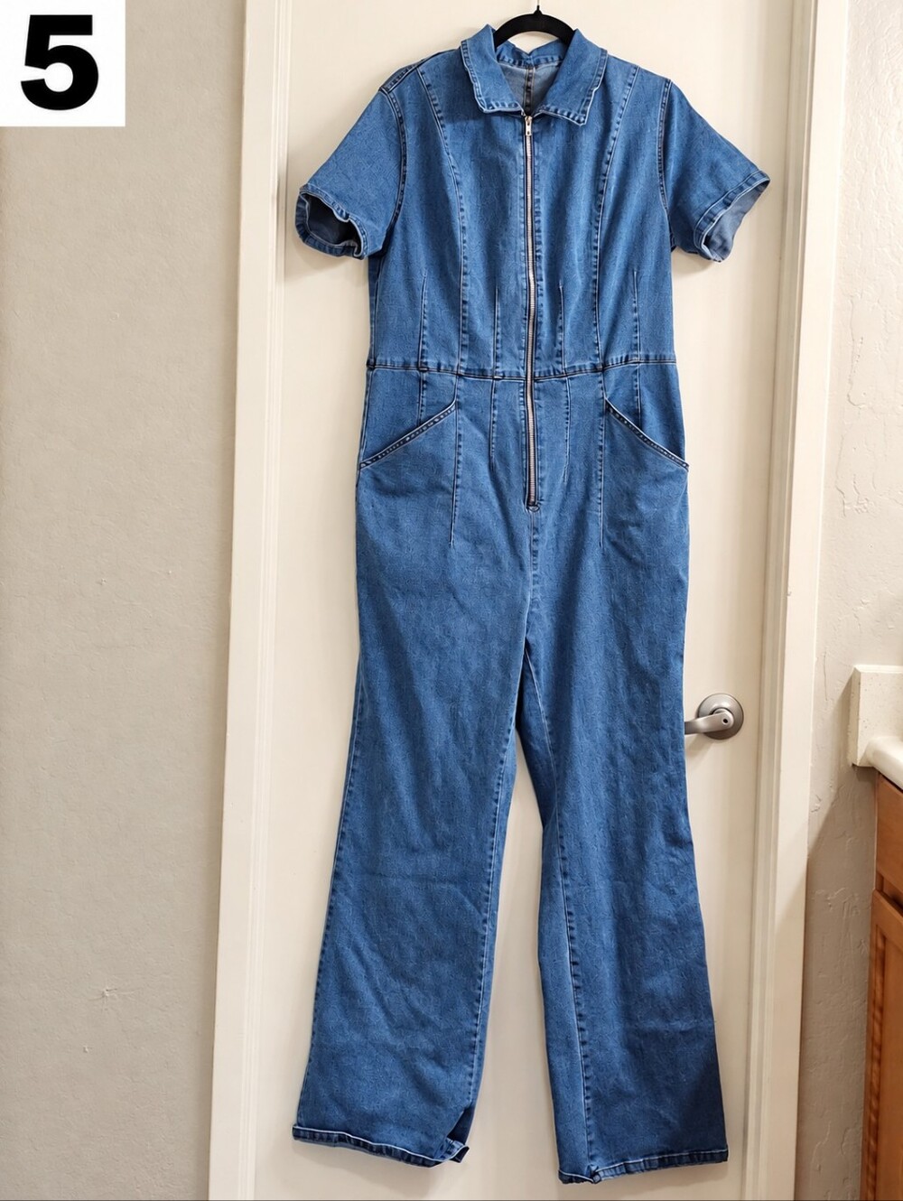 Denim Zip-Front One Piece Jumpsuit - Blue